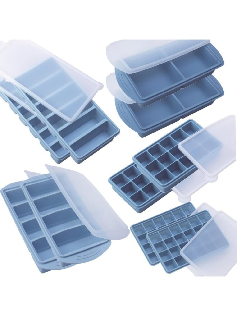 Silicone Freezer Molds Set - 10 Pack Meal Prep Trays with Lids for Kitchen